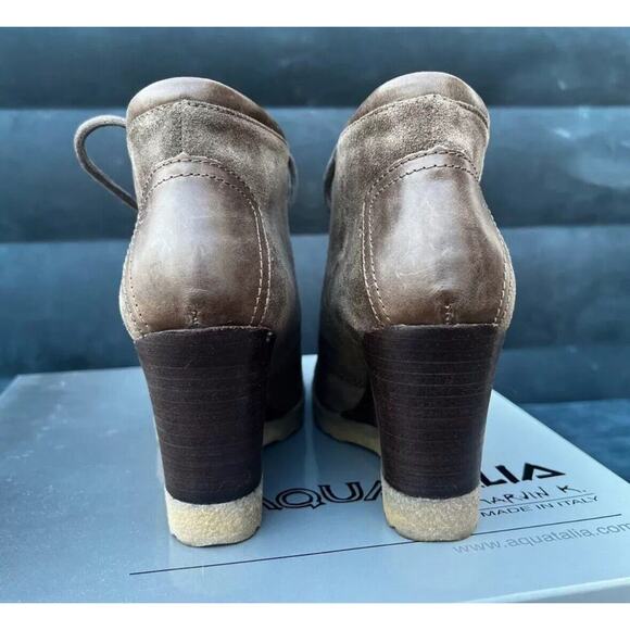 Aquatalia By Marvin K ‘Cassie’ Gray Suede Laceup Wedge Booties Italy Size US 6 - Picture 4 of 6